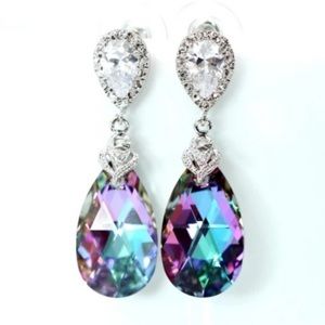 Swarovski Elements 925 Silver Purple Rainbow Teardrop Earrings NEW